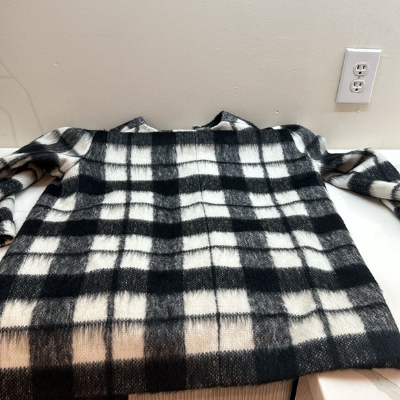 Pre Loved FRENCH CONNECTION BLACK WHITE CHECK PLAID WOOL CASHMERE JACKET COAT - Picture 7 of 7